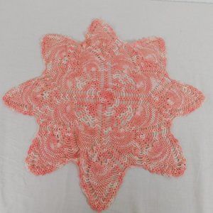 Hand Crochet Doily Pink White Star Vintage Centerpiece Table Linens 17” FLAW